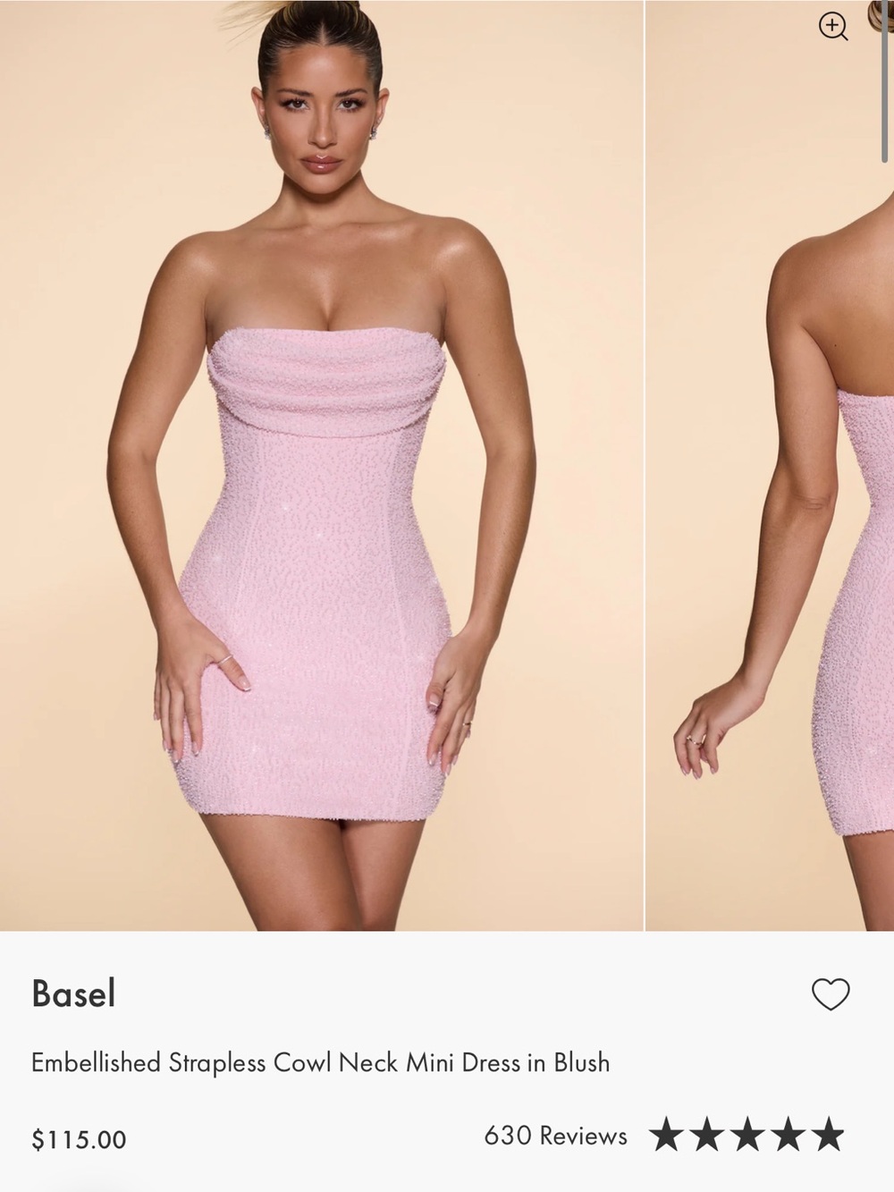Oh Polly Blush Embellished Strapless Cowl Mini Dress